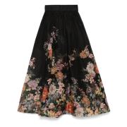 Zimmermann Svart Midi Kjol med Crinoline Hem Multicolor, Dam