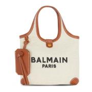 Balmain Canvas och läder B-armé Matkasse Beige, Dam