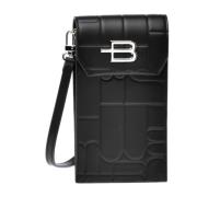 Baldinini Mobile phone holder in black leather with monogram Black, Da...