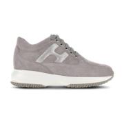 Hogan Grå Mocka Panel Sneakers Metallic Logo Gray, Dam