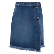 Max Mara Weekend Denim Omlottkjol med Fransar Blue, Dam