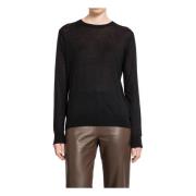 TotêMe Svart Ull Silke Blandning Crew Neck Stickad Black, Dam