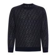 Fendi Blå Ullblandning Crew Neck Tröja Blue, Herr