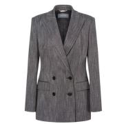 Alberta Ferretti Herringbone Blazer med Peak Revers Gray, Dam