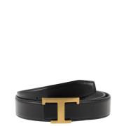 Tod's Svart Reversibelt Läderbälte med Tidlös T-Spänne Black, Herr