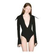 Mugler Satin Krage Bodysuit Black, Dam