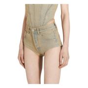 Vetements High-rise Denim Hot Shorts med Logo Patch Beige, Dam