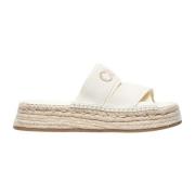 Chloé Raffia Plattforms Sandaler med Logobroderi White, Dam