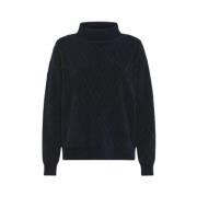 RRD Embossed Chenille Turtleneck Sweater Blue, Dam