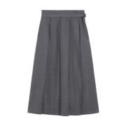 Max Mara Weekend Ull Plisserad Midi Kjol med Utställd Linje Gray, Dam