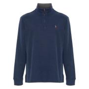 Ralph Lauren Bomull halv dragkedja stickat Blue, Herr