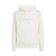 Calvin Klein Jeans Monogram Hoodie med Ribbade Kanter White, Herr