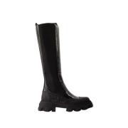 Ganni Svarta Cleated Chelsea Boots - Syntetisk Läder Black, Dam