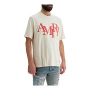 Amiri Staggered Logo Crew Neck T-Shirt Beige, Herr