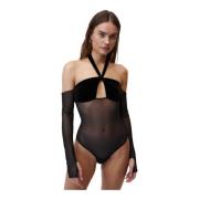 Undress Code Velvet Mesh Bodysuit with Cut-Out Black, Dam