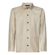 Low Brand Sand Ull Flanell Overshirt Klassisk Krage Beige, Herr