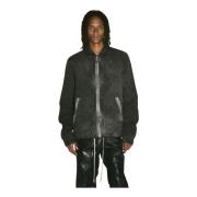 Rick Owens Texturerad Vadderad Jacka Med Dragkedja Klassisk Krage Gray...