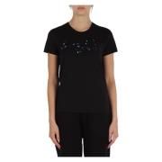 Emporio Armani Bomull Logo Broderad Rund Hals T-shirt Black, Dam