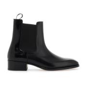 Tom Ford Blankt Läder Chelsea Ankelboots Black, Herr