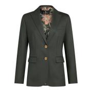 Etro Diagonal Ull Stretch Jacka med Metall Pegasus Knappar Green, Dam