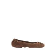 Tory Burch Ikoniska Suede Minnie Balettlägenheter Brown, Dam