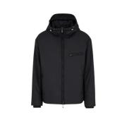 Emporio Armani Svart dragkedja huva nylon blouson jacka Black, Herr