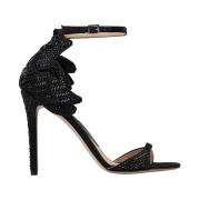 Ermanno Scervino Svarta Sidenskristalldekorerade Höga Sandaler Black, ...