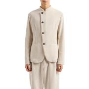 Emporio Armani Vit Skum Blazer Diagonal Knappstängning Beige, Herr