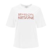 Maison Kitsuné Broderad Woodland Alphabet T-shirt White, Dam