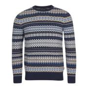 Barbour Fair Isle Crew Neck Sweater Blue, Herr