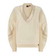 Pinko Broderad Oversized Tröja med Glänsande Halsringning Beige, Dam