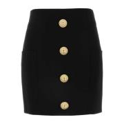 Balmain Snygg Svart Crepe Mini Kjol Black, Dam