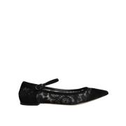 Dolce & Gabbana Svarta Spetsiga Flats med Lädersula Black, Dam