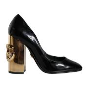 Dolce & Gabbana Svart Guld Logo Klackar Pumps Skor Black, Dam