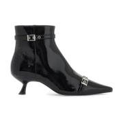 Ganni Eco-Patentläder Ankelboots med Kitten Heel Black, Dam