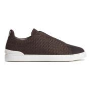 Ermenegildo Zegna Läder Sneakers Triple Stitch Design Brown, Herr