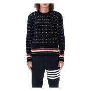 Thom Browne Navy Kabelstickad Tröja Aw24 Blue, Herr