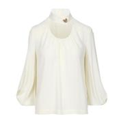 Simona Corsellini Silke Crepé Chine Blus med Juvelknapp White, Dam