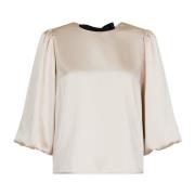 Neo Noir Elegant Champagne Satin Blus Beige, Dam