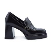 Janet & Janet Svarta Naplak Loafers med 9cm Klack Black, Dam