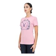 Versace Jeans Couture Rosa kortärmad V-Emblem T-shirt Pink, Dam