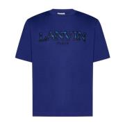 Lanvin Blå Bomull Crewneck T-shirt med Präglad Logotyp Blue, Herr