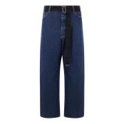 Plan C Indigo Wide Leg Denim Jeans Blue, Dam