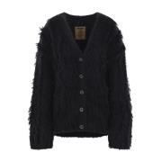 UMA Wang Svart Oversize Bouclé Cardigan Tröja Black, Dam