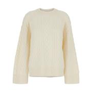 IVY OAK Beige Stickad Crewneck Tröja Beige, Dam