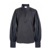 Hést Svart Poplin Vävd Blus Skjorta Black, Dam