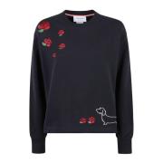 Thom Browne Broderad Crew Neck Sweatshirt i Bomull Blue, Dam