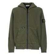 Stone Island Grön Huva Bomullströja med Dragkedja Green, Herr