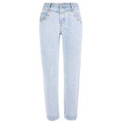 YES ZEE Hög Midja Stud Detalj Ljus Tvätt Jeans Blue, Dam