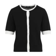 Theory Silk Trim Cardigan i Svart och Elfenben Black, Dam